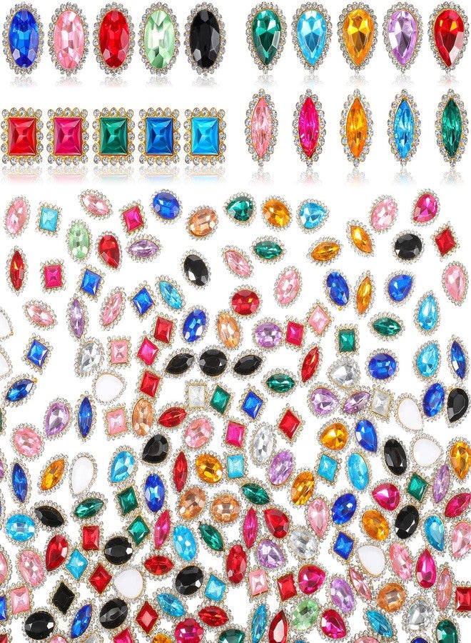 Junkin 200 Pcs Gems for Crafting, Sew on Rhinestone, Gems Rhinestone Metal Prong Setting Flatback Multi-Colors Mixed Shapes Sewing Rhinestones for DIY Crafts Clothes Shoes Bag Decorations Costume - Image 1